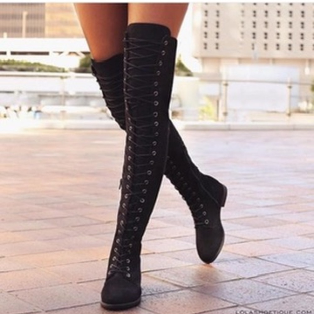 Thigh high tie up boots